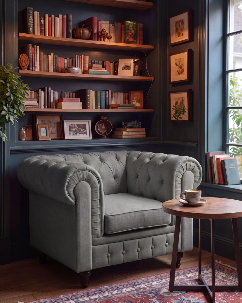 Beliani CHESTERFIELD fotelis šviesiai pilkas