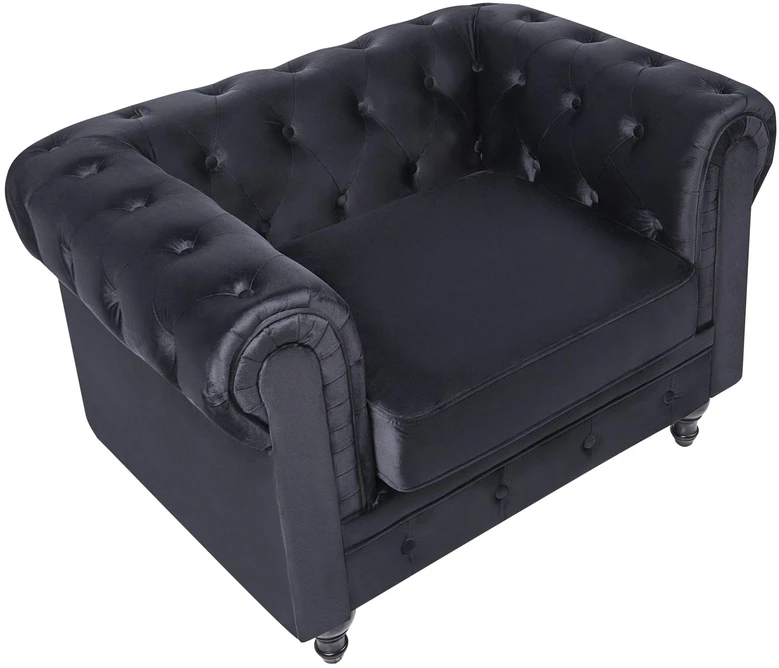 Beliani CHESTERFIELD fotelis, veliūras, juodas