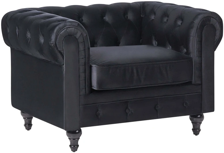 Beliani CHESTERFIELD fotelis, veliūras, juodas
