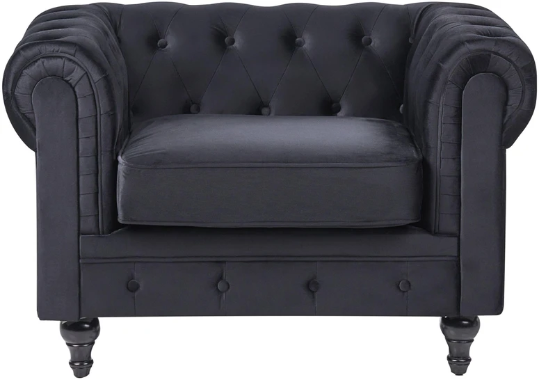 Beliani CHESTERFIELD fotelis, veliūras, juodas