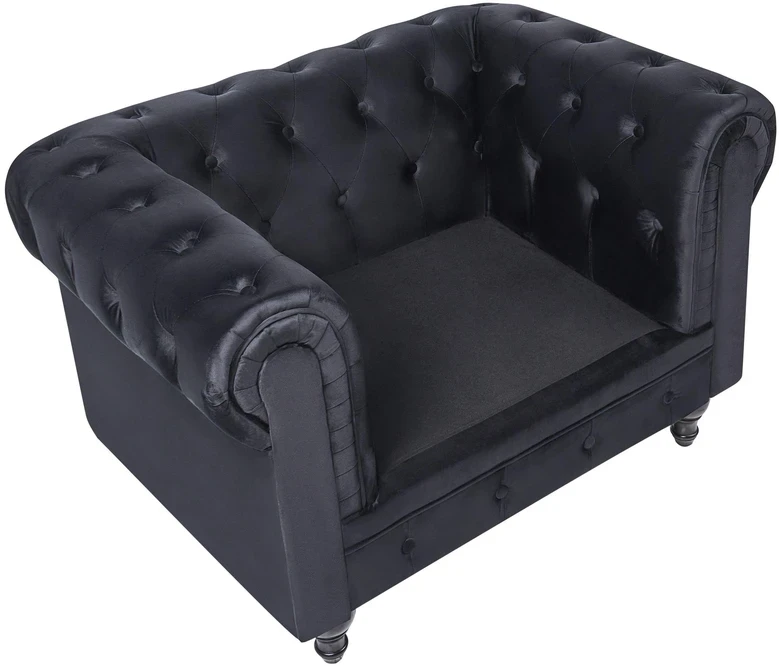 Beliani CHESTERFIELD fotelis, veliūras, juodas