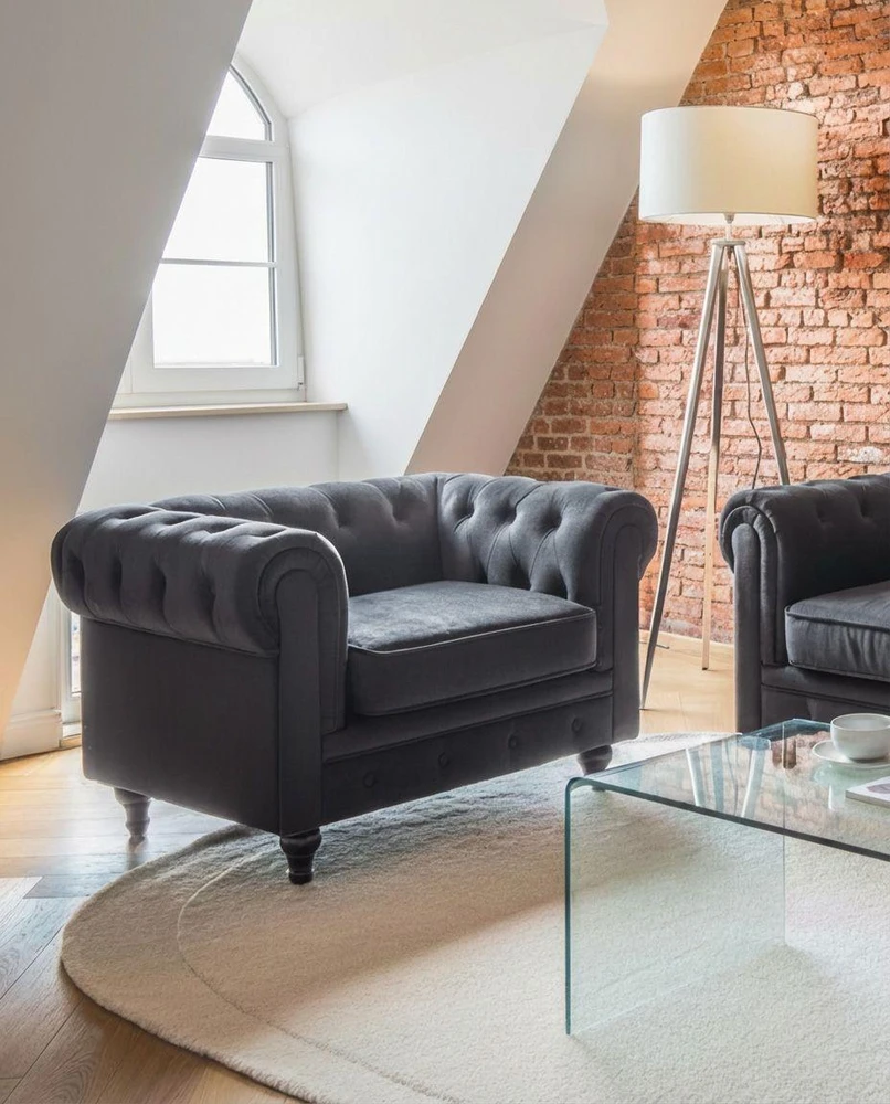 Beliani CHESTERFIELD fotelis, veliūras, juodas