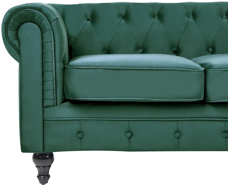 Beliani CHESTERFIELD trijų vietų veliūrinė sofa, smaragdo žalios spalvos
