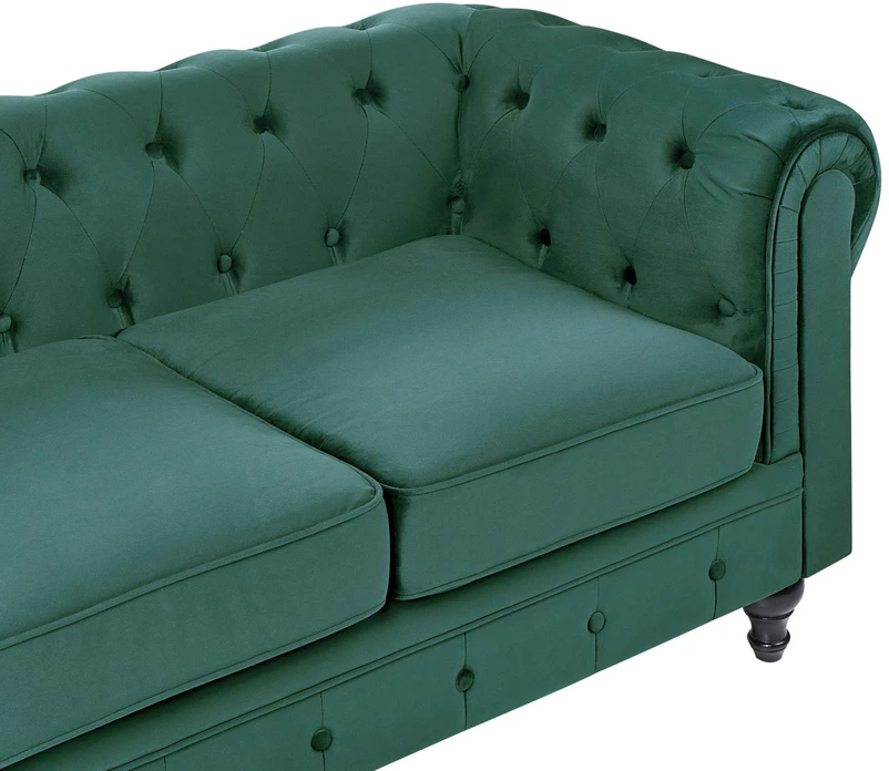 Beliani CHESTERFIELD trijų vietų veliūrinė sofa, smaragdo žalios spalvos
