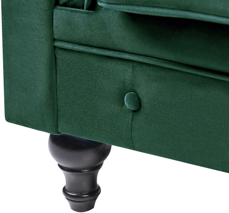 Beliani CHESTERFIELD trijų vietų veliūrinė sofa, smaragdo žalios spalvos
