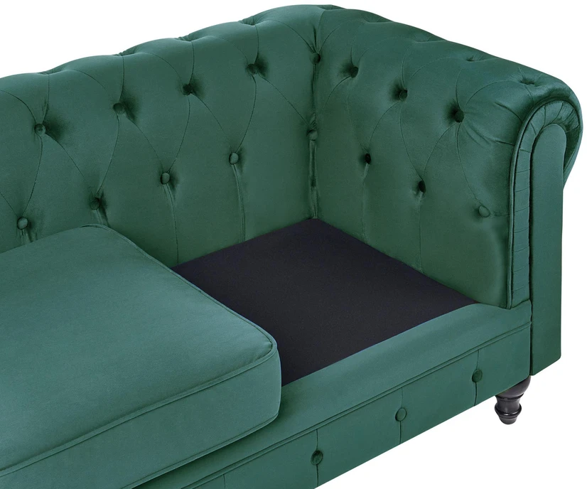 Beliani CHESTERFIELD trijų vietų veliūrinė sofa, smaragdo žalios spalvos