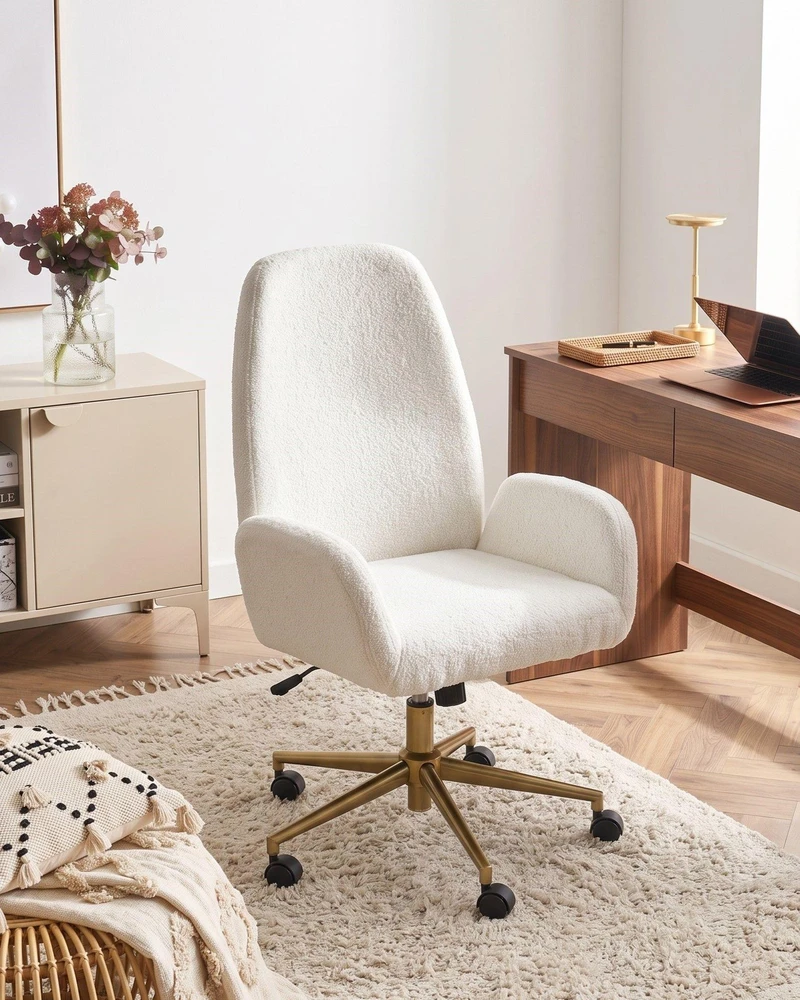Beliani CLARE biuro kėdė, Boucle, balta