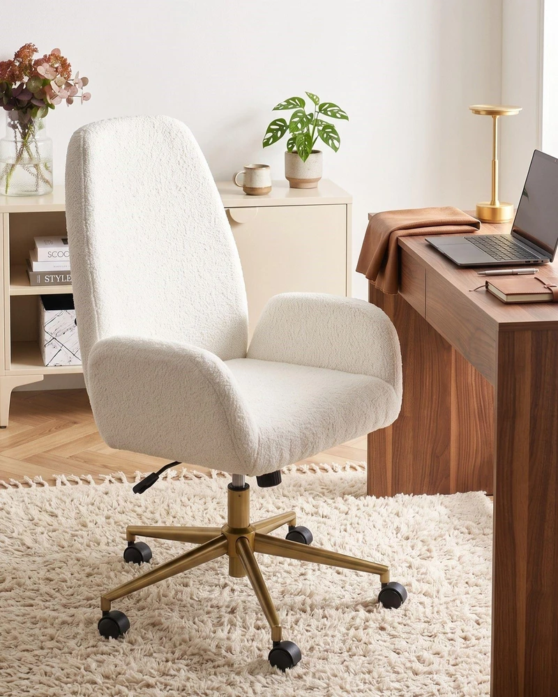 Beliani CLARE biuro kėdė, Boucle, balta