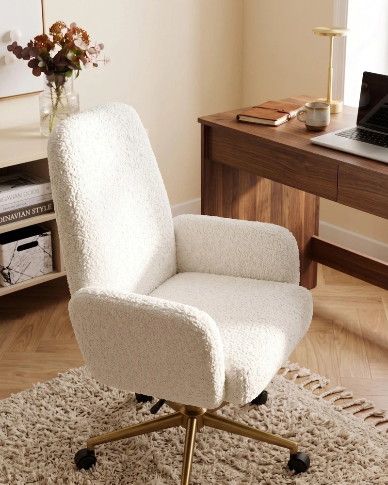 Beliani CLARE biuro kėdė, Boucle, balta