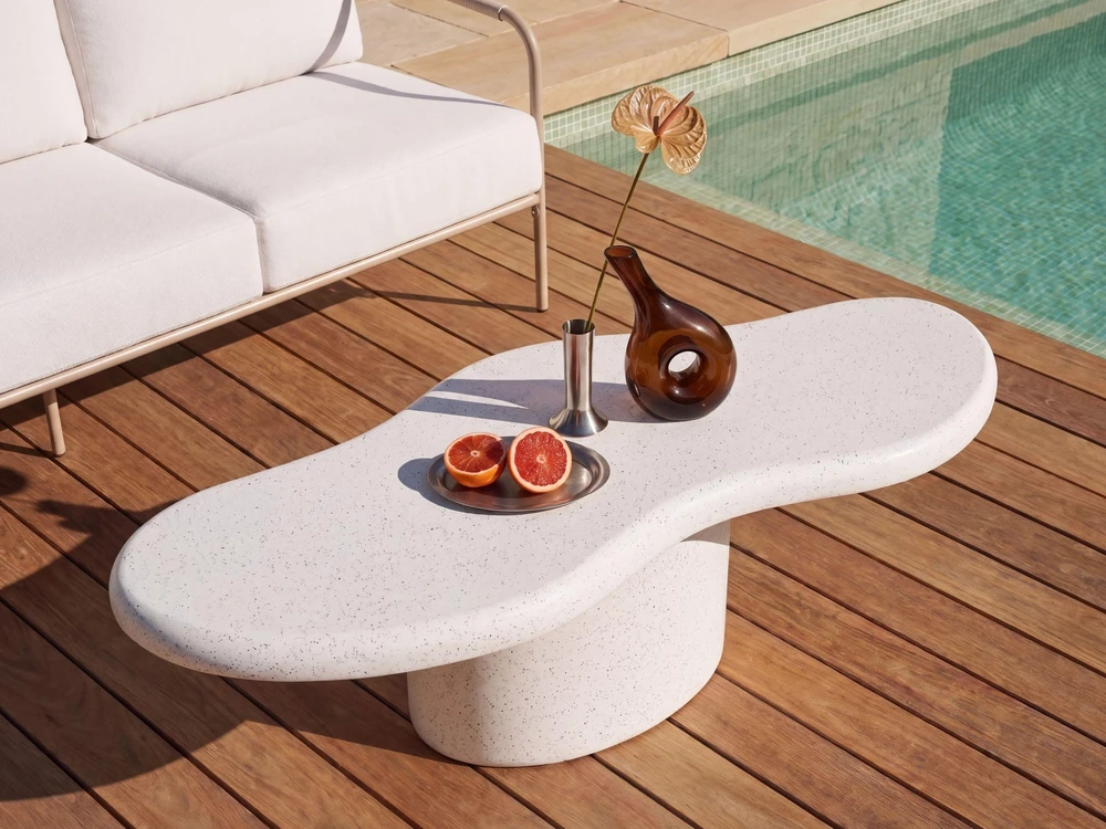Beliani CONZA kavos staliukas 57 × 120 cm, terrazzo efektas, baltas