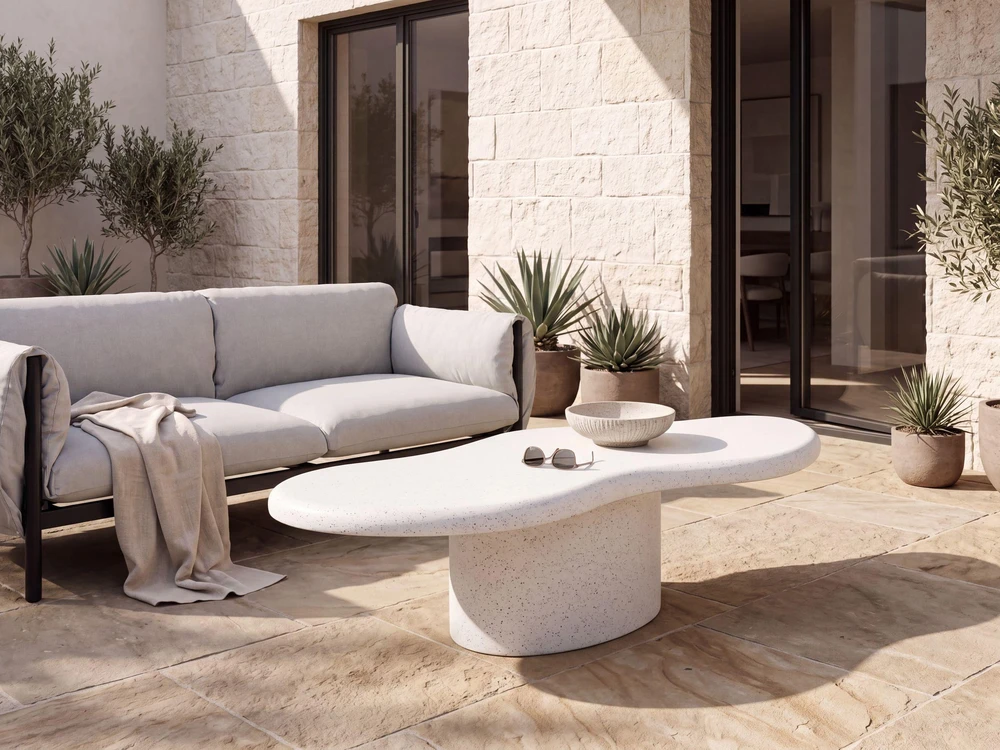 Beliani CONZA kavos staliukas 57 × 120 cm, terrazzo efektas, baltas