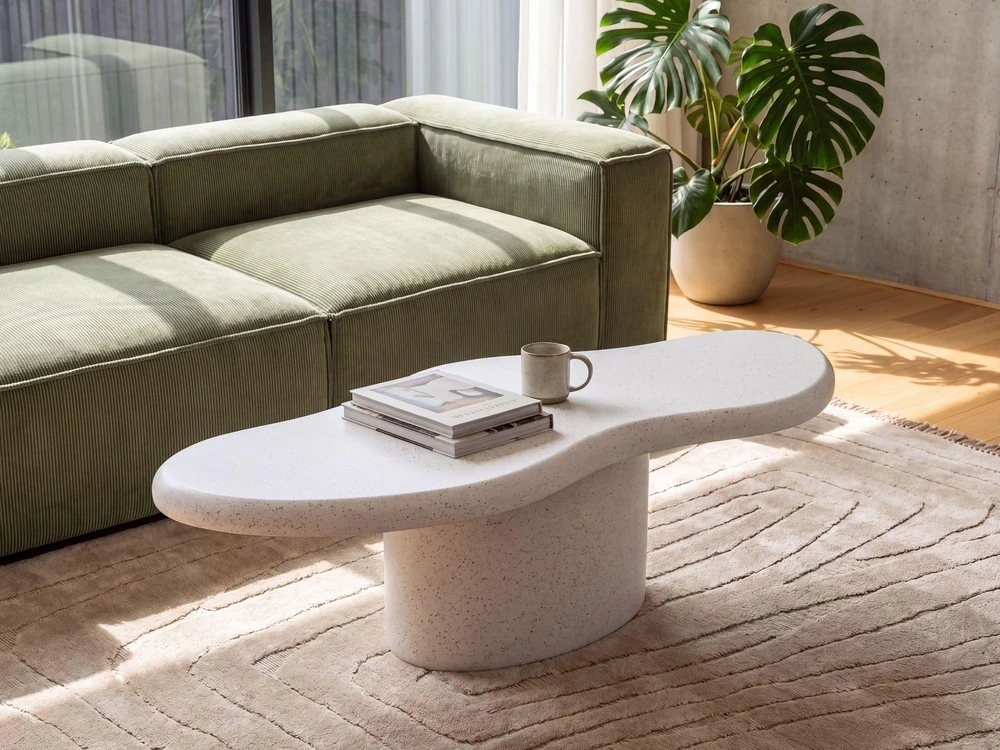 Beliani CONZA kavos staliukas 57 × 120 cm, terrazzo efektas, baltas