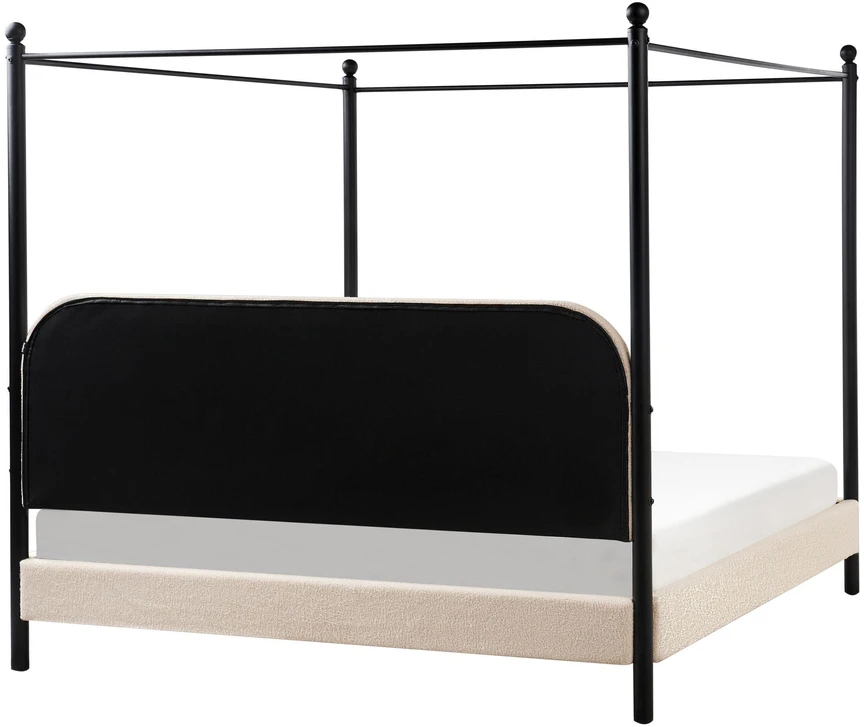 Beliani DANNEMOIS Boucle baldakiminė lova 180 x 200 cm smėlio spalvos