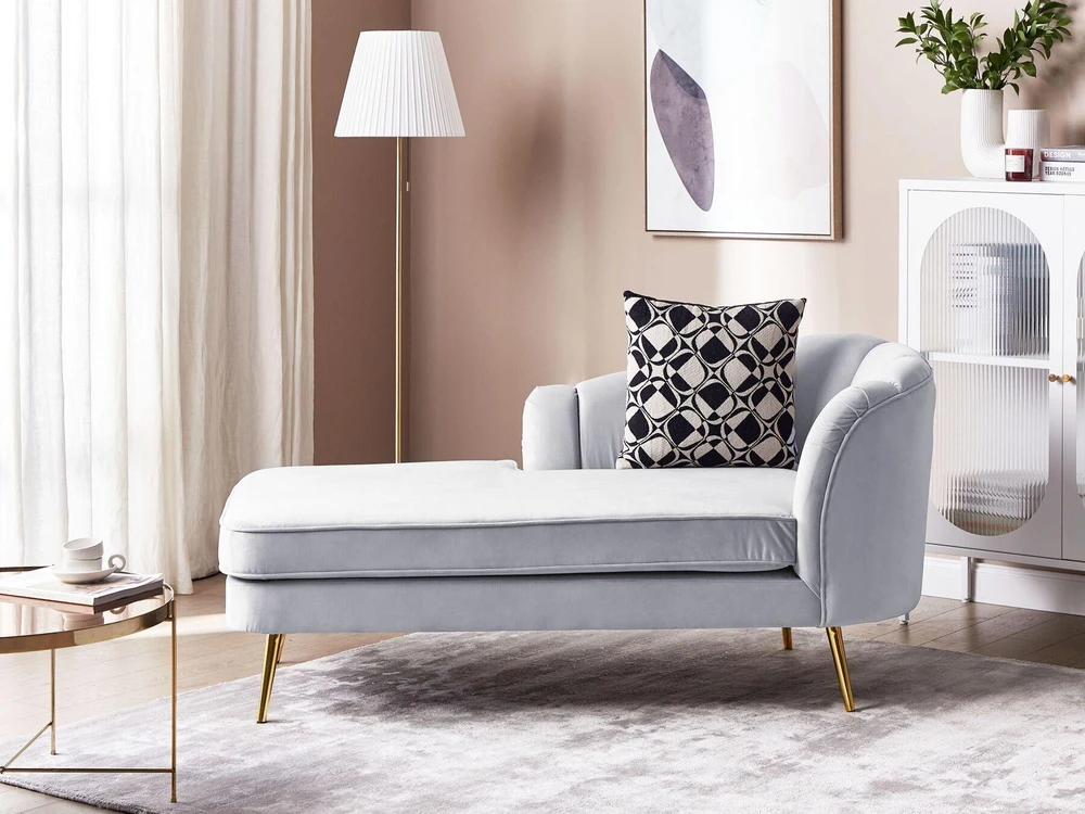 Beliani Dešininė gulto sofa ALLIER, veliūras, šviesiai pilka