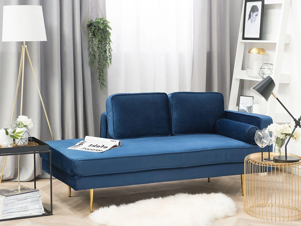 Beliani Dešininė gulto sofa MIRAMAS, veliūras, tamsiai mėlyna
