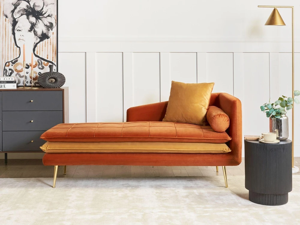 Beliani Dešininė gulto tipo sofa GONESSE, veliūras, oranžinė