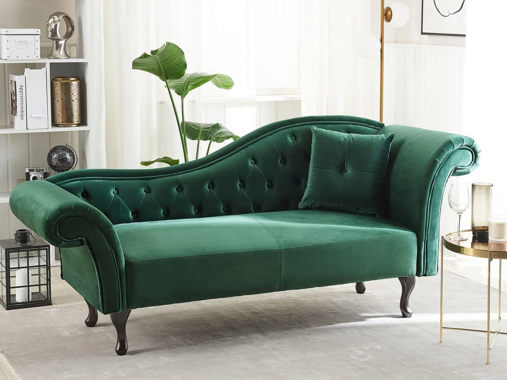 Beliani Dešininė šezlongo sofa LATTES, tamsiai žalias veliūras
