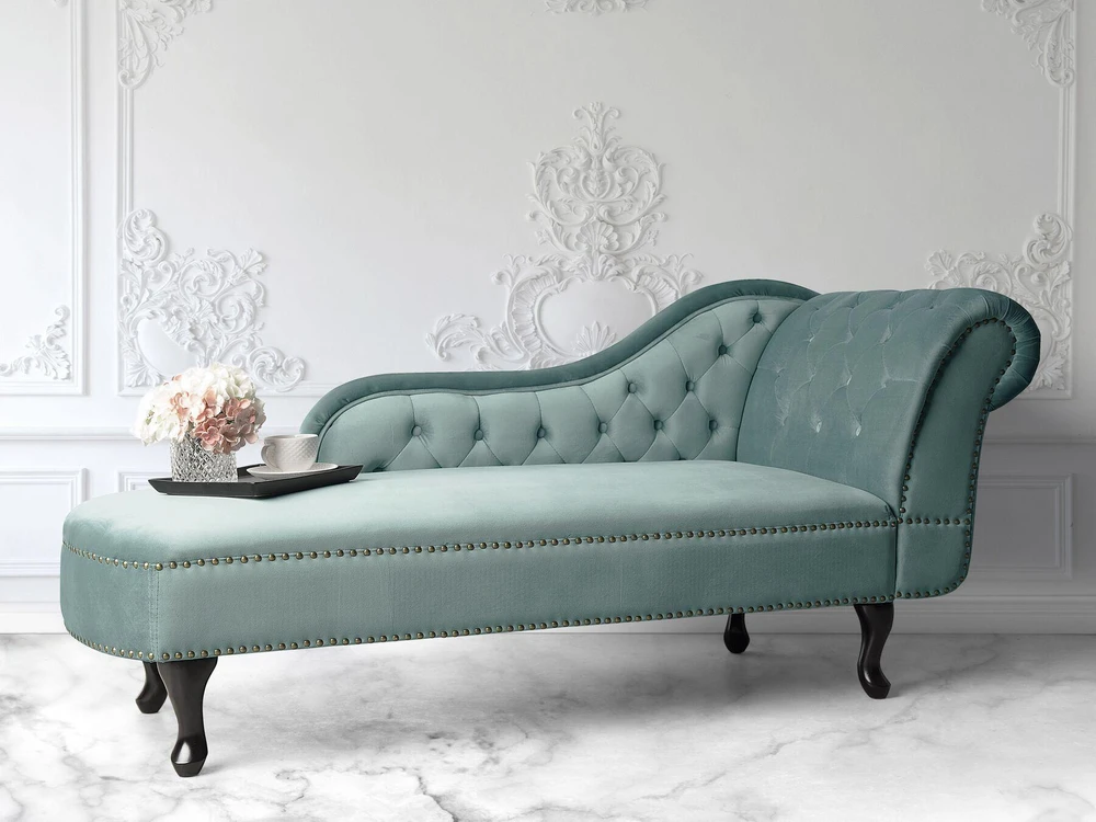 Beliani Dešininė šezlongo sofa NIMES, veliūrinis, mėtų spalvos