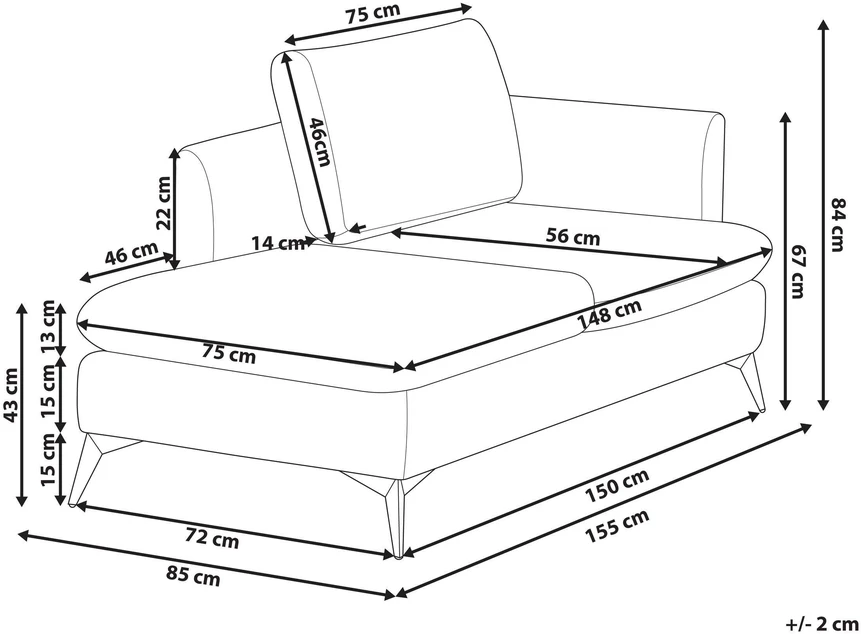 Beliani Dešininė šezlongo sofa SIEVOZ šviesiai smėlio spalvos