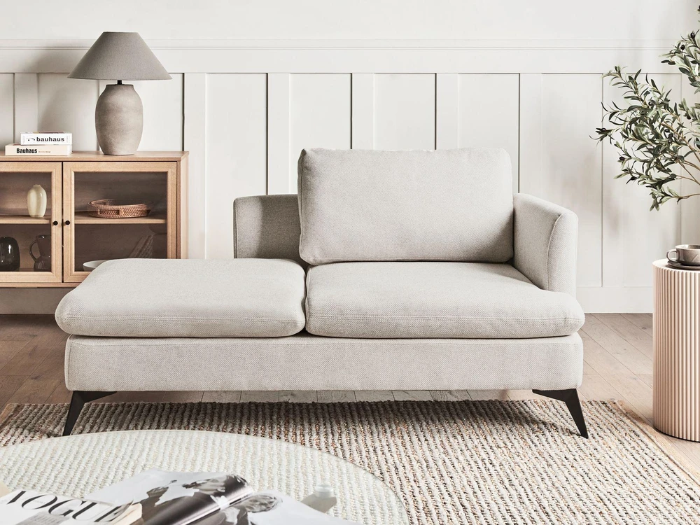 Beliani Dešininė šezlongo sofa SIEVOZ šviesiai smėlio spalvos