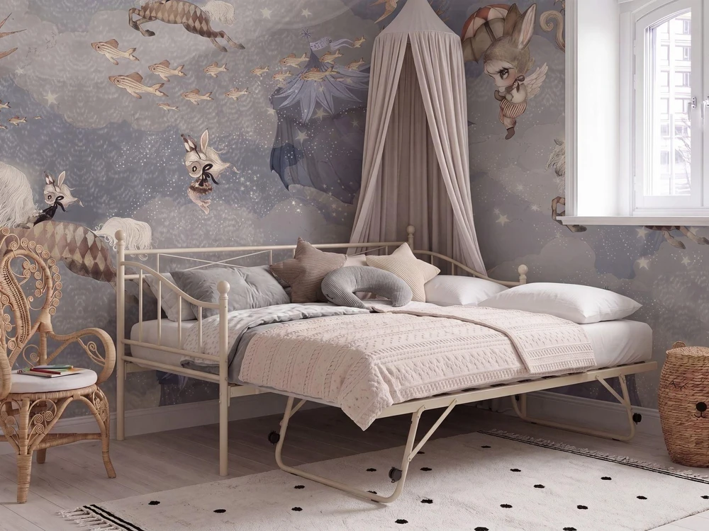 Beliani Dieninė lova Metal LOUANNEC 90 x 200 cm, ištraukiama, smėlio spalvos