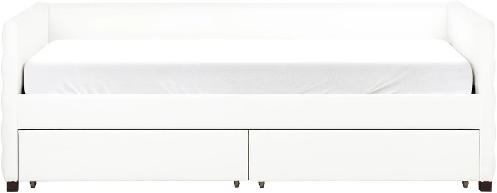 Beliani Dieninė lova su stalčiais MARRAY veliūrinė, kreminė balta, 90 x 200 cm