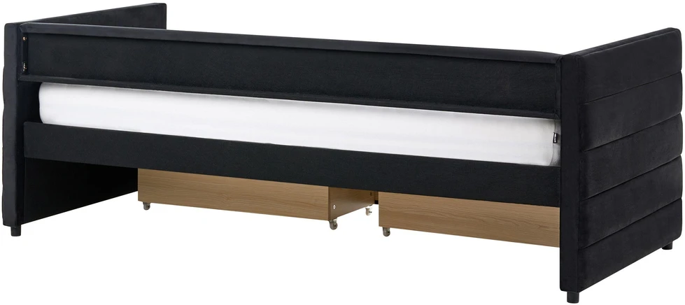 Beliani Dieninė lova su stalčiais MARRAY, juodo veliūro, 90 x 200 cm