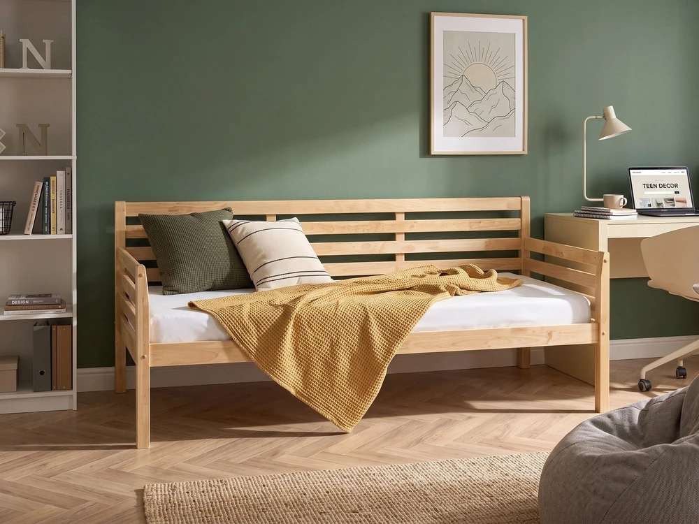 Beliani Dieninė lova THEZA 90 x 200 cm natūralios spalvos mediena