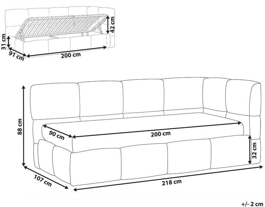 Beliani Dienos lova JACOU 90 x 200 cm su patalynės dėže, dešininė, rožinė