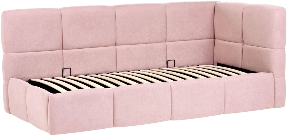 Beliani Dienos lova JACOU 90 x 200 cm su patalynės dėže, dešininė, rožinė