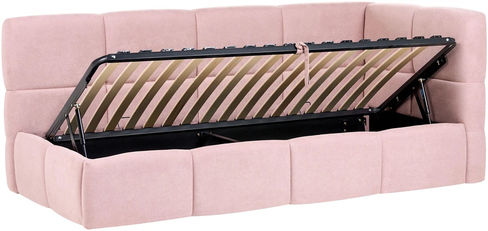 Beliani Dienos lova JACOU 90 x 200 cm su patalynės dėže, dešininė, rožinė