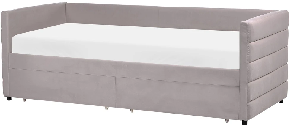 Beliani Dienos lova su stalčiais MARRAY veliūrinė šviesiai pilka 90 x 200 cm