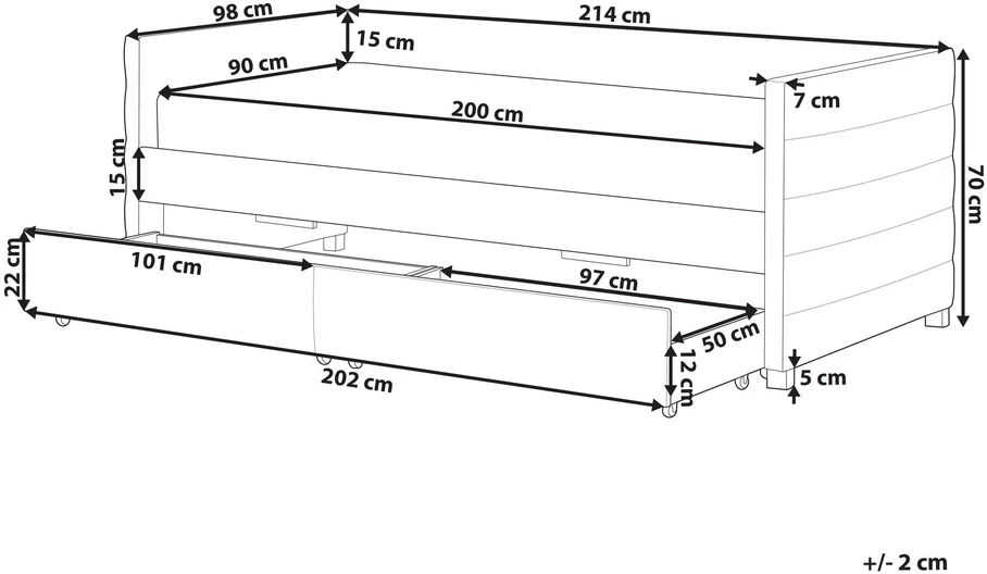 Beliani Dienos lova su stalčiais MARRAY veliūrinė šviesiai pilka 90 x 200 cm