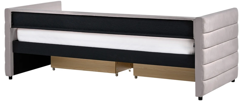 Beliani Dienos lova su stalčiais MARRAY veliūrinė šviesiai pilka 90 x 200 cm