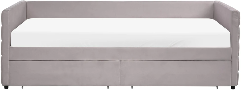 Beliani Dienos lova su stalčiais MARRAY veliūrinė šviesiai pilka 90 x 200 cm