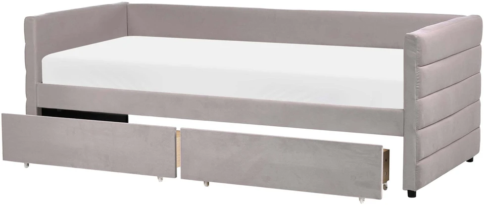 Beliani Dienos lova su stalčiais MARRAY veliūrinė šviesiai pilka 90 x 200 cm