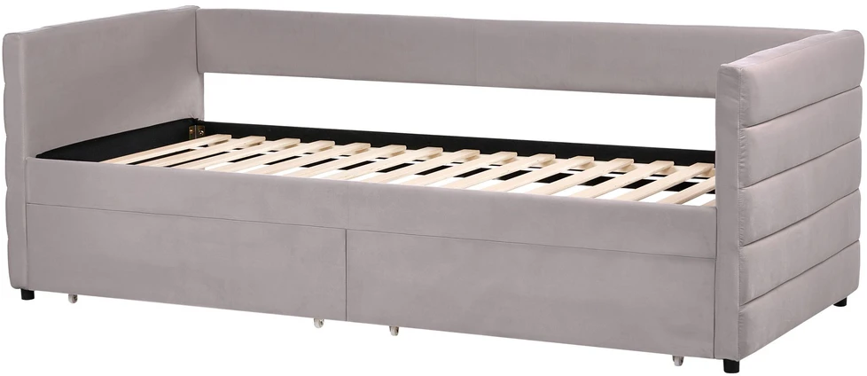 Beliani Dienos lova su stalčiais MARRAY veliūrinė šviesiai pilka 90 x 200 cm