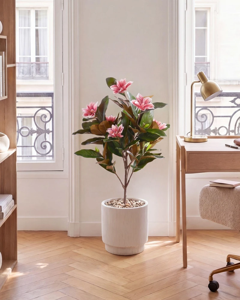 Beliani Dirbtinis augalas MAGNOLIA TREE 90 cm raudonas
