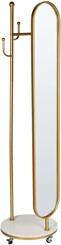 Beliani Drabužių kabykla su veidrodžiu LORENA 172 cm, metalinė, auksinė