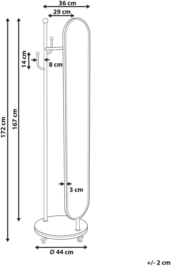 Beliani Drabužių kabykla su veidrodžiu LORENA 172 cm, metalinė, auksinė