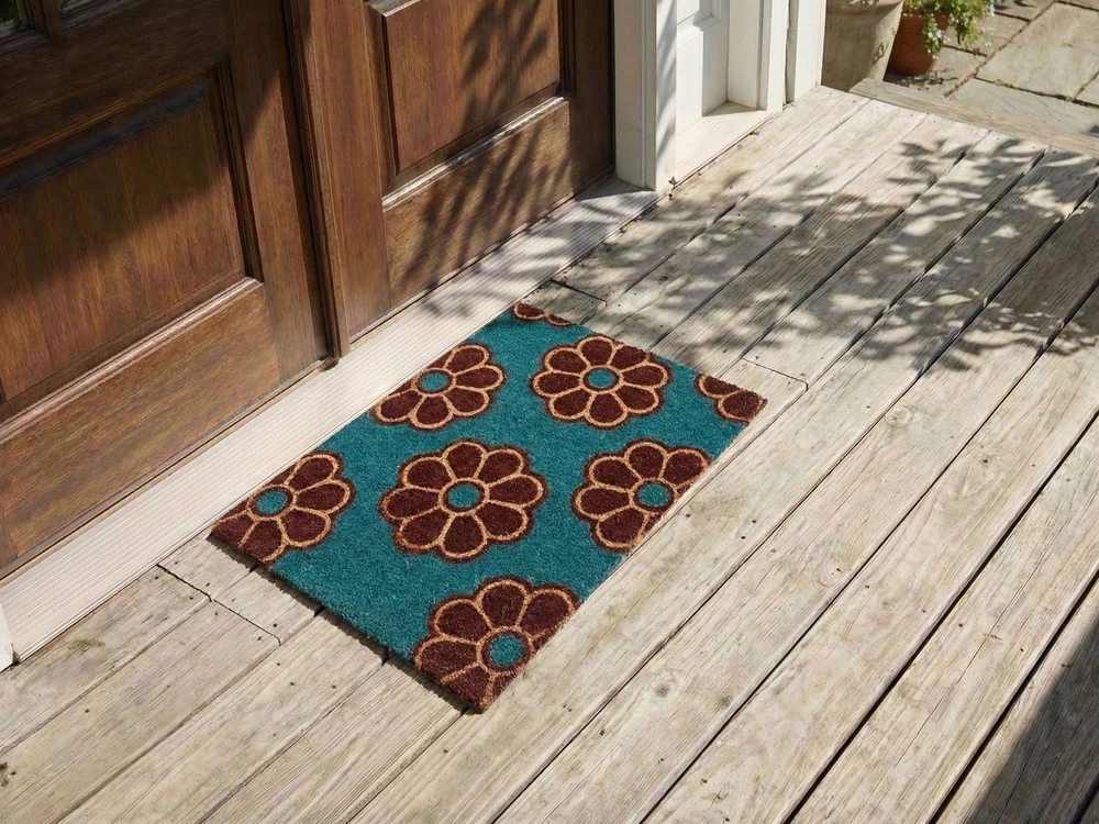 Beliani Durų kilimėlis KULIK Mėlynas 40 x 60 cm Gėlės Kokoso pluoštas