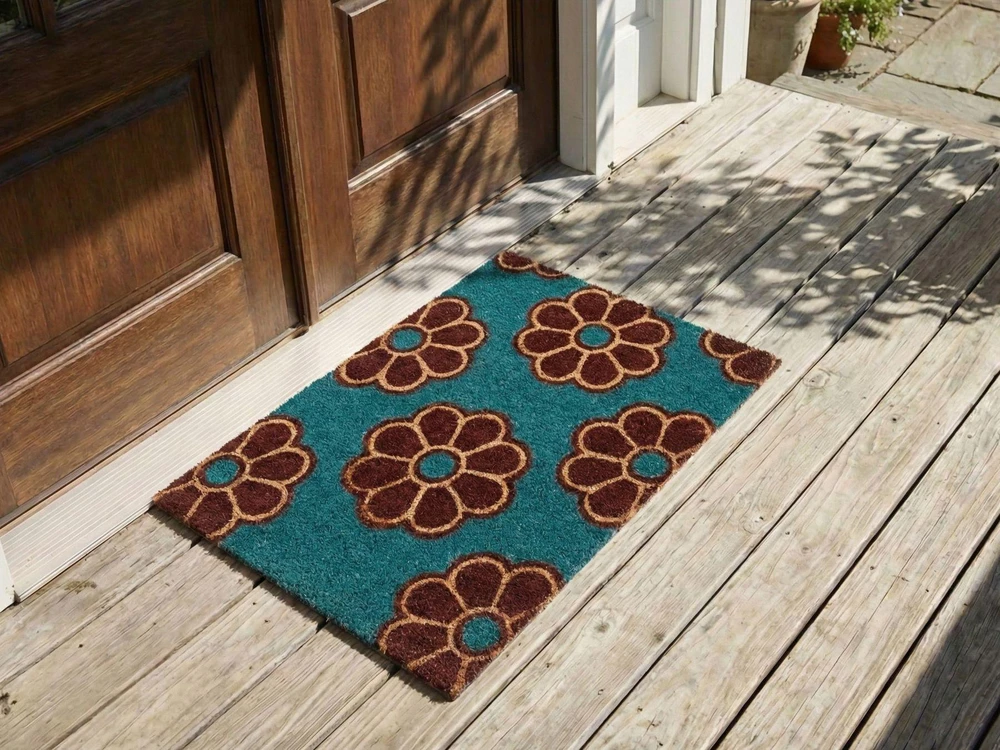 Beliani Durų kilimėlis KULIK mėlynas 50 x 80 cm gėlės kokoso pluoštas