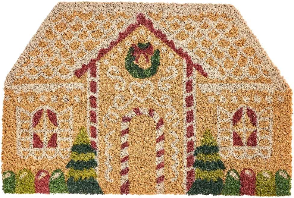 Beliani Durų kilimėlis SELATNA natūralus 40 x 60 cm Kalėdinis raštas kokoso pluoštas