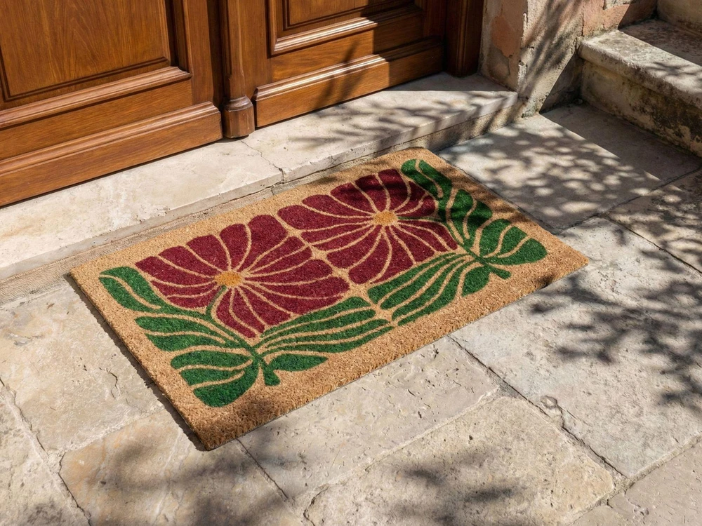Beliani Durų kilimėlis TANALIAN spalvingas 45 x 75 cm su gėlių raštu, kokoso pluoštas