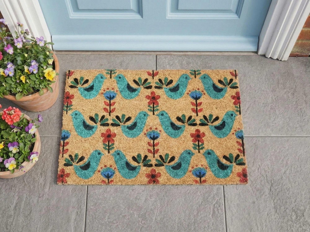 Beliani Durų kilimėlis TANANA spalvotas 45 x 75 cm paukščiai kokoso pluoštas