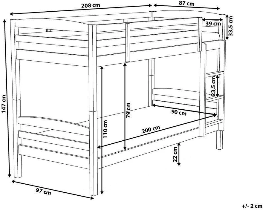 Beliani Dviaukštė lova iš pušies medienos REGAT 90 x 200 cm balta