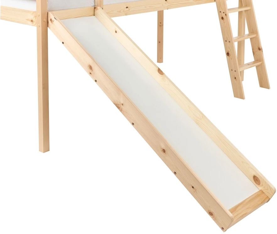 Beliani Dviaukštė lova iš pušies medienos STAPLE 90 x 200 cm su čiuožykla, šviesiai ruda