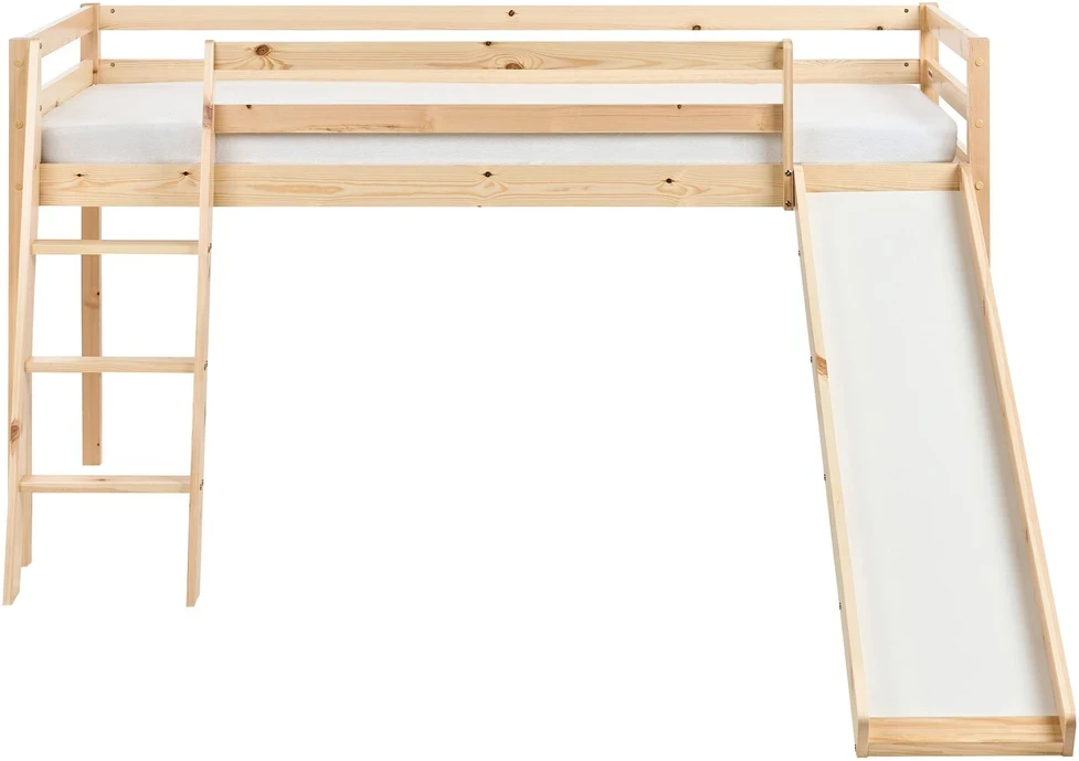 Beliani Dviaukštė lova iš pušies medienos STAPLE 90 x 200 cm su čiuožykla, šviesiai ruda