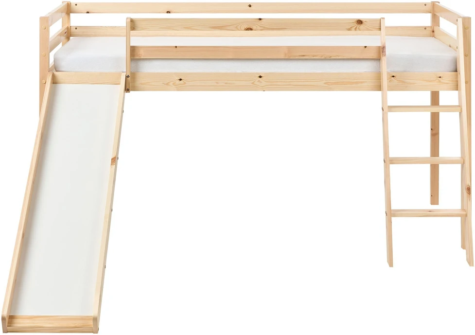 Beliani Dviaukštė lova iš pušies medienos STAPLE 90 x 200 cm su čiuožykla, šviesiai ruda