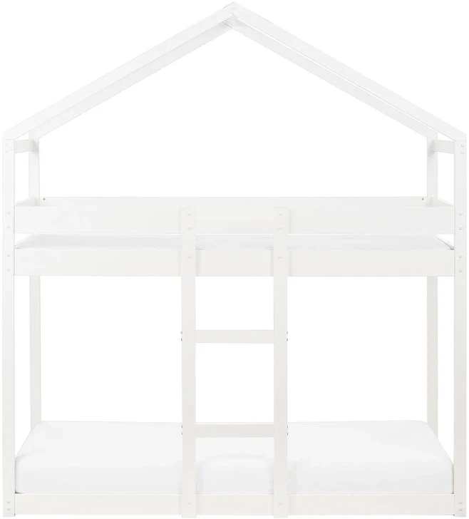 Beliani Dviaukštė lova namelis LABATUT 90 x 200 cm, balta, pušies mediena